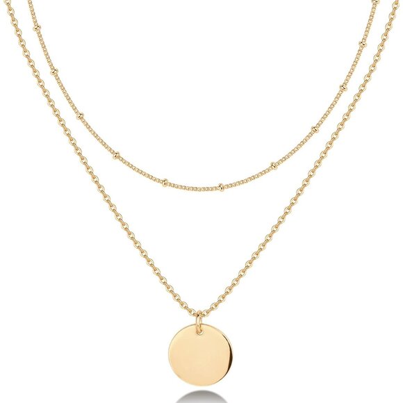 14K Gold Plated Layering Necklace Multi-Pendant Minimalist Design for Women - Picture 1 of 4